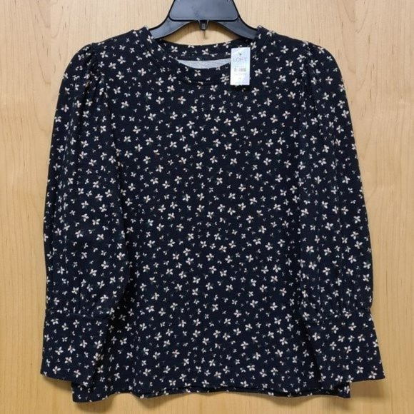 LOFT NWT Navy Floral Puff Shoulder Top M - Picture 4 of 8